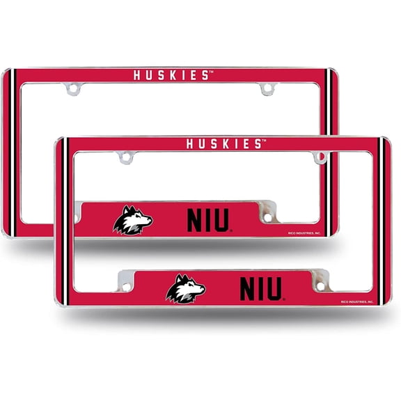 Northern Illinois NIU NCAA Huskies (Set of 2) Chrome Metal License Plate Frames with Bold Full Frame Design