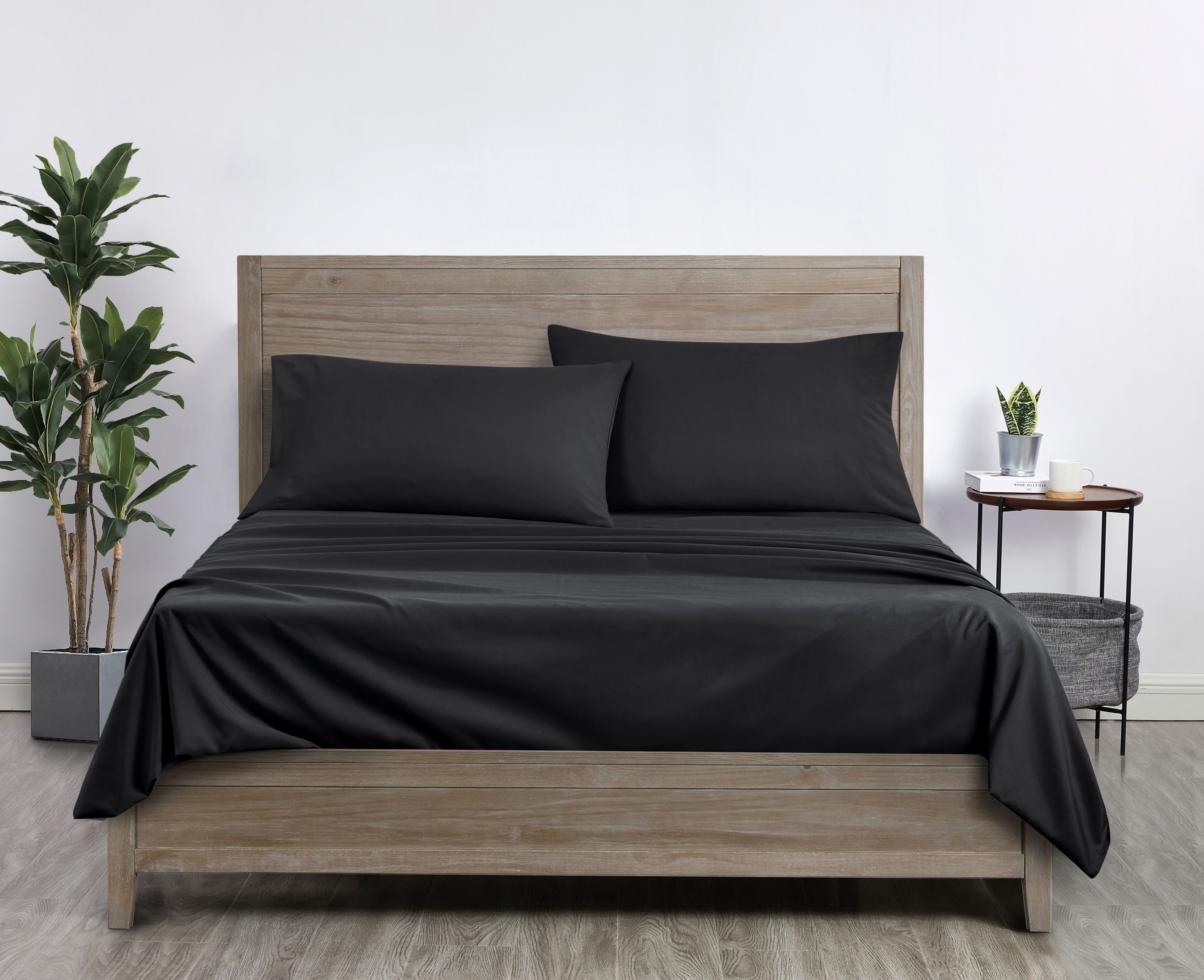 MAINSTAYS COMFORT CHILL MICROFIBER BED SHEET SET, KING, RICH BLACK, 4 PIECE