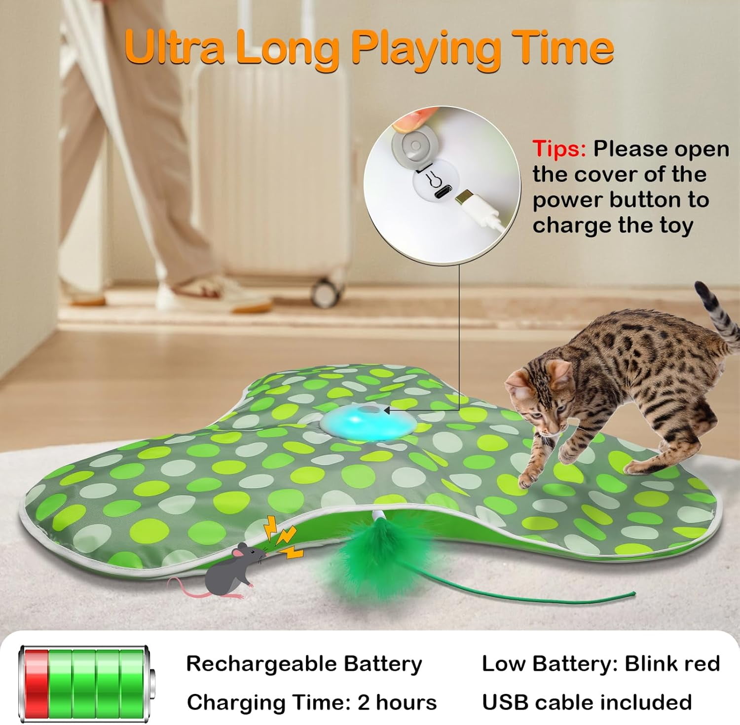 URRU Interactive Cat Toys for Indoor Cats,Hide and Seek Interactive Cat Toy with Real Mouse Squeaky & Moving Concealed Feathers,Touch Activated Cat Kitten Toy Exercise Toy for Indoor Bored Adult Cat