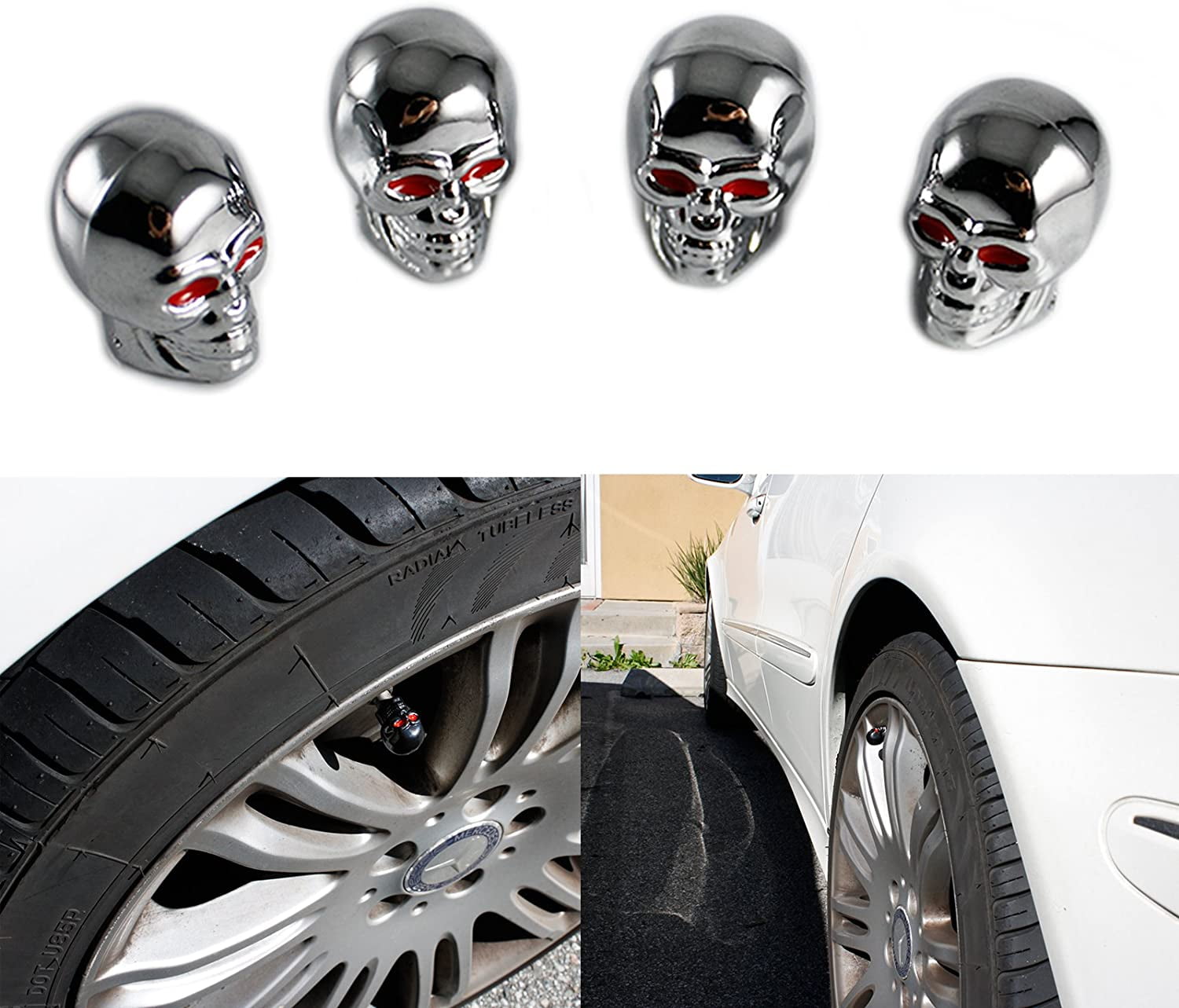 Blue Abfer Skull Valve Stem Caps Car Wheel Air Cover Tire Dust Cap Decorative Accessories Fit Most Vehicle Truck Motorcycles Bikes 