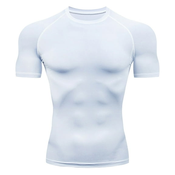 Men's Workout Athletic Compression Shirts Athletic Men's Short Sleeve Performance T-Shirt Round Neck White L