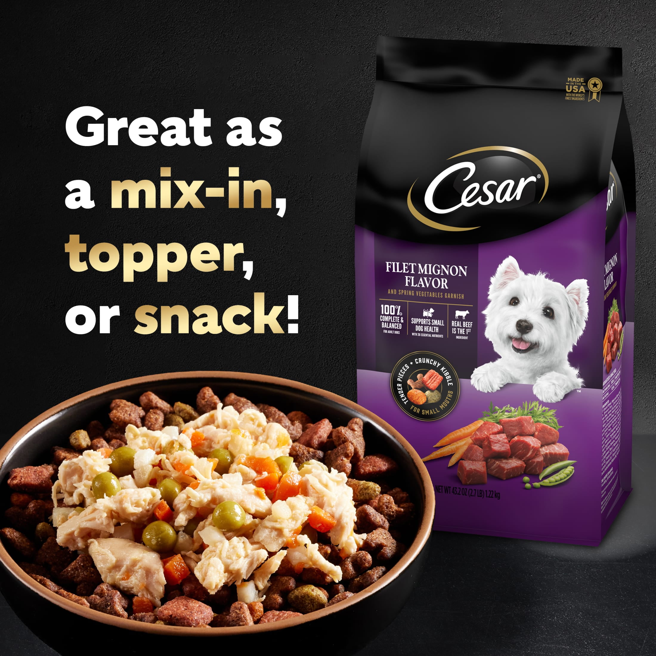 (4 pack) Cesar Simply Crafted Chicken And Beef Recipes Variety Pack Dog Food Toppers, 1.3 Oz Tubs (8 Ct)