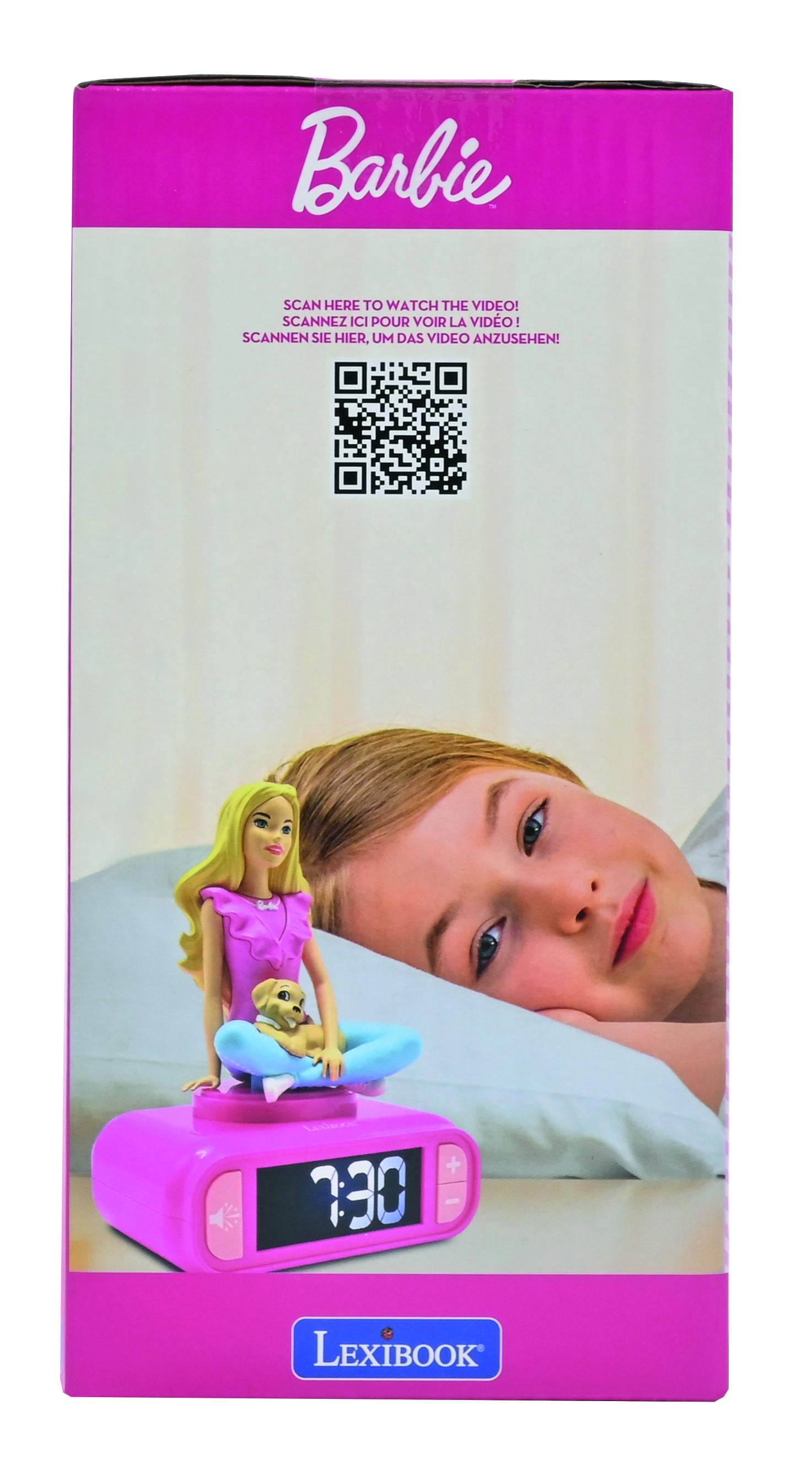 Lexibook, Mattel Barbie, Barbie Nightlight Alarm Clock, Sounds and Melodies, LCD Backlit Screen, Luminous, Snooze, Pink