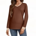 thumbnail image 5 of WTOBBY Women's Fashion Casual Top with V-Neck and Color Block Design, Long Sleeve Shirt Style for Stylish Outfits, Comfort Fit for Everyday Use, Great for Layering,Brown L, 5 of 5