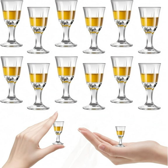 Yoqb 12 Pack 0.4 Oz Shot Glasses Set, Mini Wine Glasses, 10ml Whiskey Shot Glass Set, Clear Aperitif Glasses, Cute Shot Glasses for Vodka, Cocktail, Liquor A1014