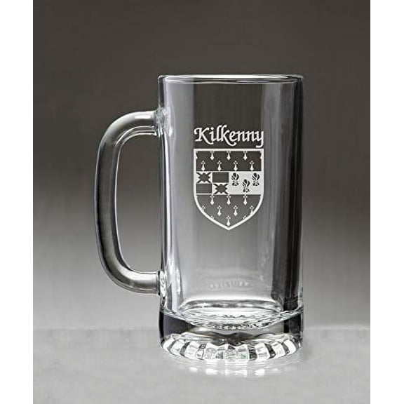 Kilkenny Irish Coat of Arms Glass Beer Mug (Sand Etched)