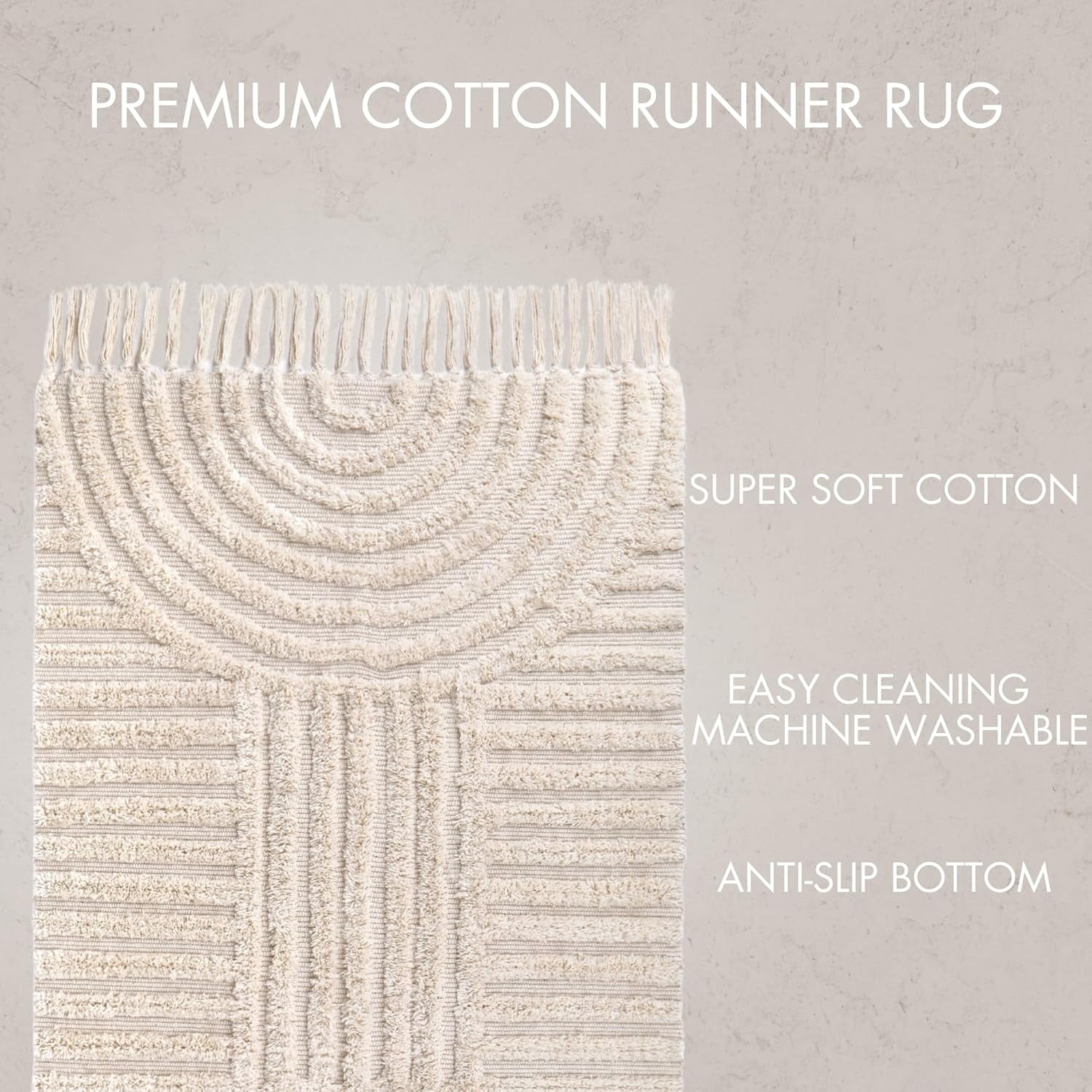 Boho Bathroom Rug with Tassels - Soft, Washable, Non-Slip Cotton Mat - Perfect 2x4.3 ft. Size to Enhance Modern Home Decor