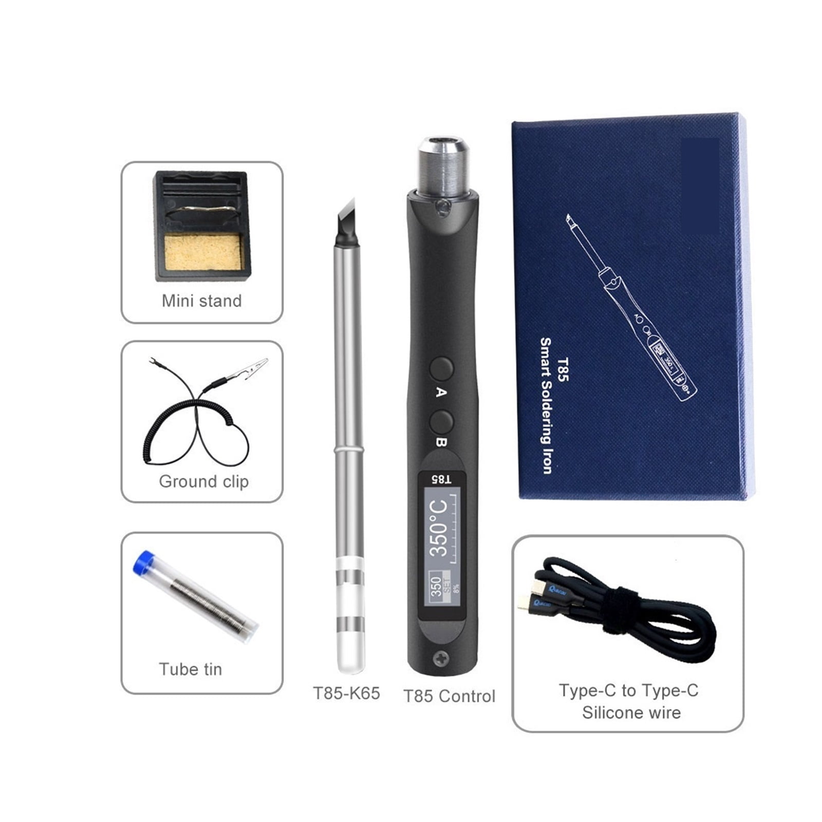 Electric Soldering Iron Kit T85 96W Repair Tool Welding Solder Rework Station Heat Pencil Smart Portable Solder Iron Tips ,Internally Heated