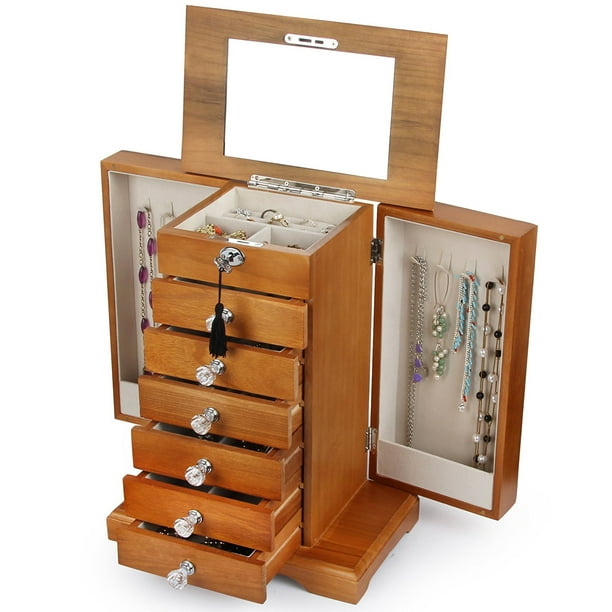 Kendal Large Real Wood Wooden Jewelry Box Locked With A Key 2 Zh Wjc7ak Walmart Com Walmart Com