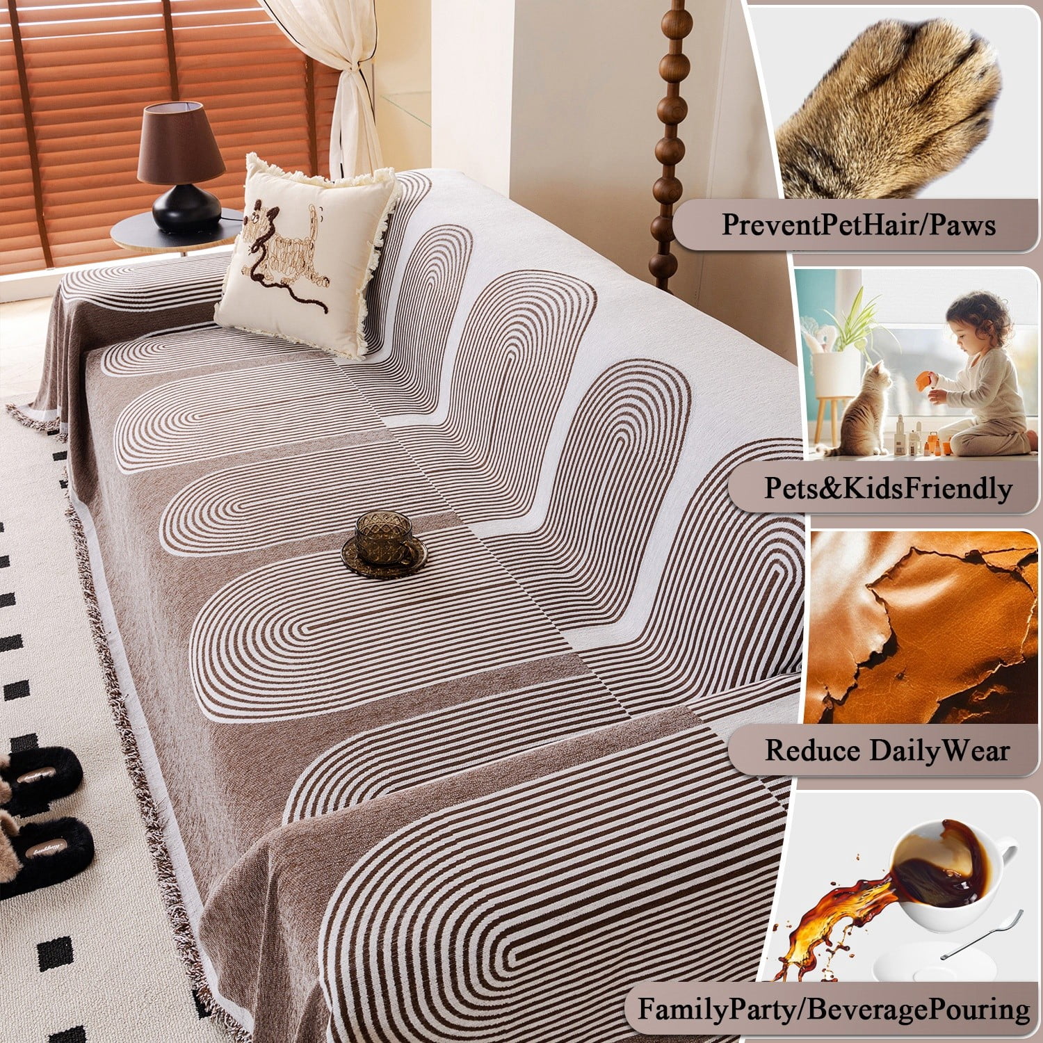 NAYOROOM Artistic Brown Sofa Cover，Couch Cover Protector Slipcover Sofa Towel Furniture Cover for Living Room（71"x 150" XX-Large）