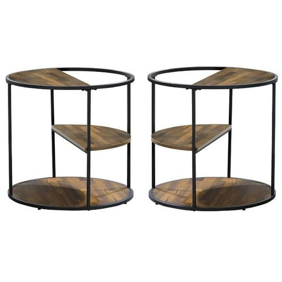 Home Square Marquesa Contemporary Wood Round End Table in Black - Set of 2