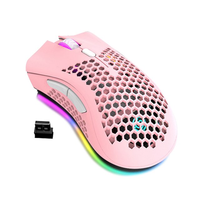 Gaming Mouse Wireless Hollow Game Mouse Accesorio de computadora recargable ajustable con luz RGB, Rosa sidaley EL001975-03B
