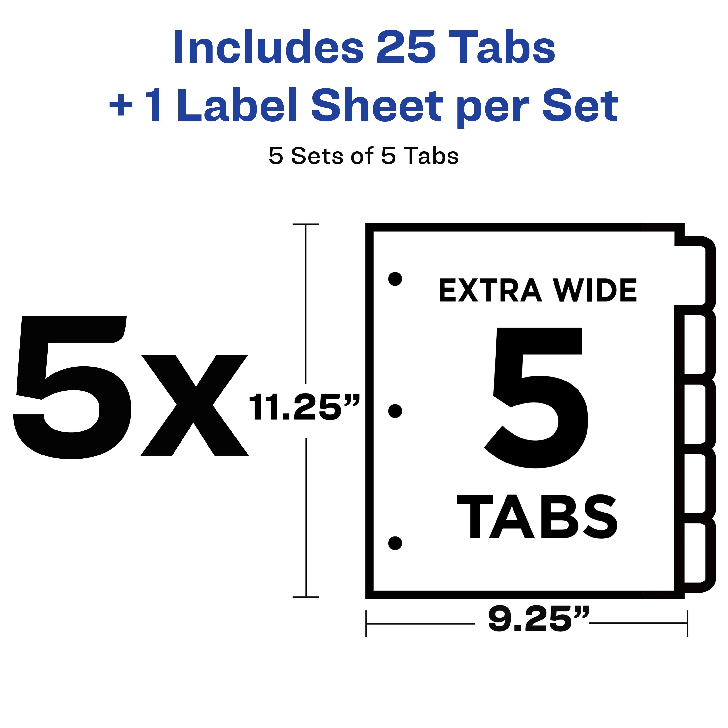 Avery 5-Tab Extra-Wide Dividers, Index Maker Tabs, 5 Sets (11440)
