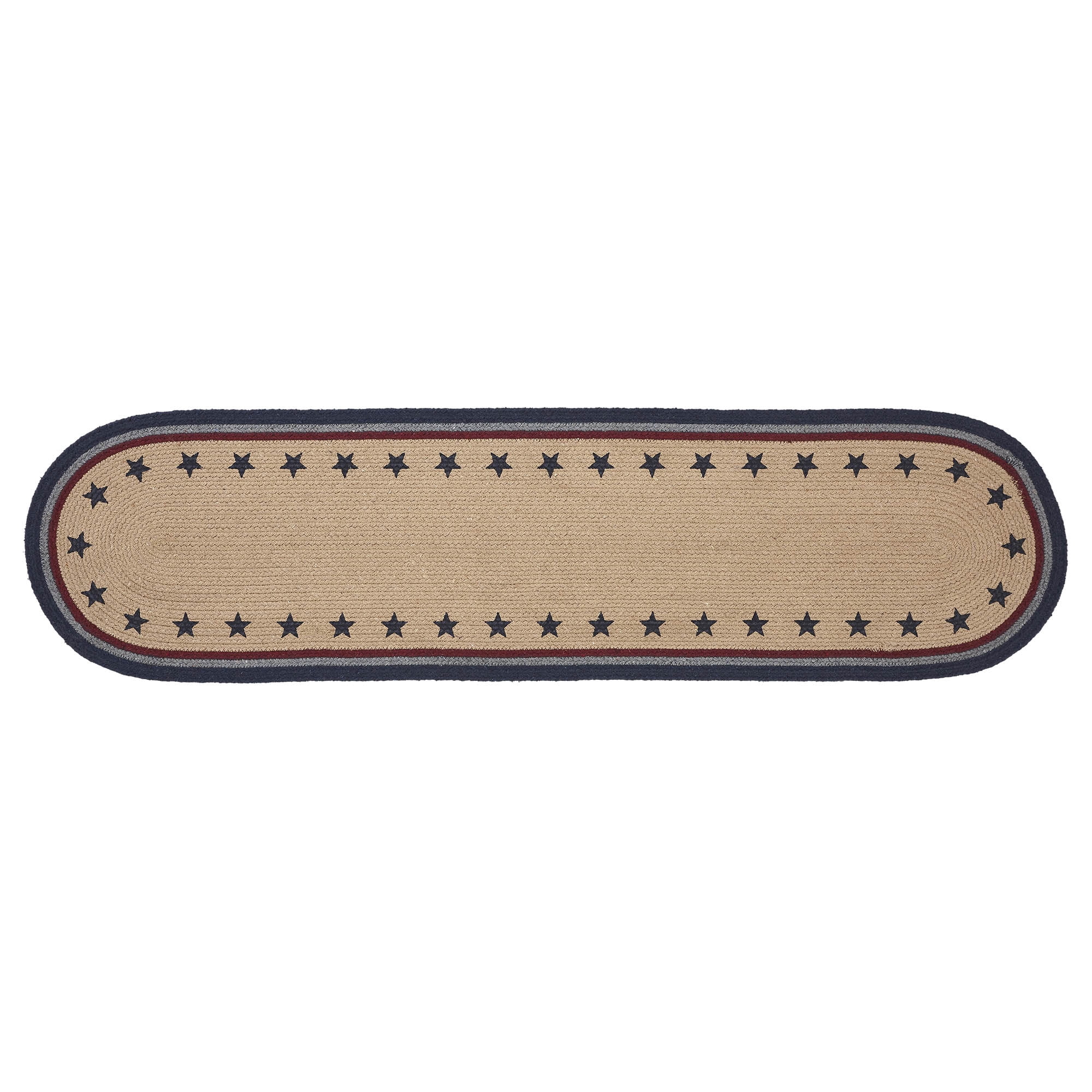 VHC Brands Braided Cotton Table Runner 12x48, Cotton Dining Room, Kitchen Table Runner, Jute Style, Farmhouse, Stenciled, My Country Collection, Rectangle 12x48, Stars, Navy