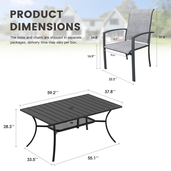 Vicllax 7-Piece Modern Patio Dining Set Includes 59" Rectangular Table and 6 Chairs for Backyard