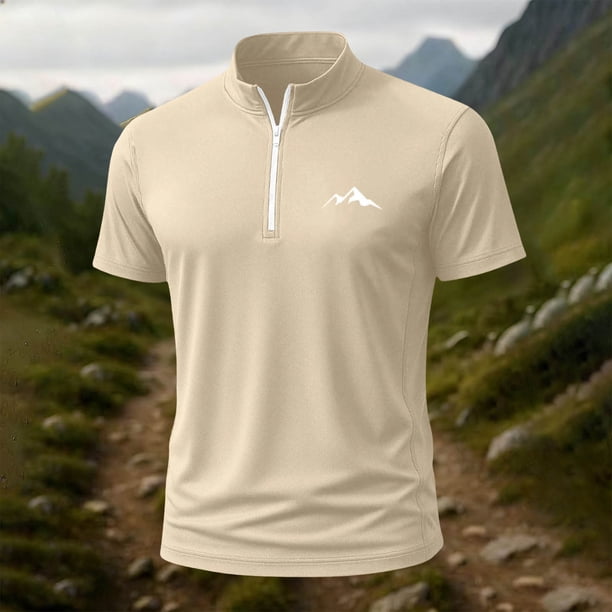 Blusa y camisa de manga corta con cuello alto para hombre, de verano, de color liso, ajustada, deportiva, con cremallera, de manga corta, con cuello alto.