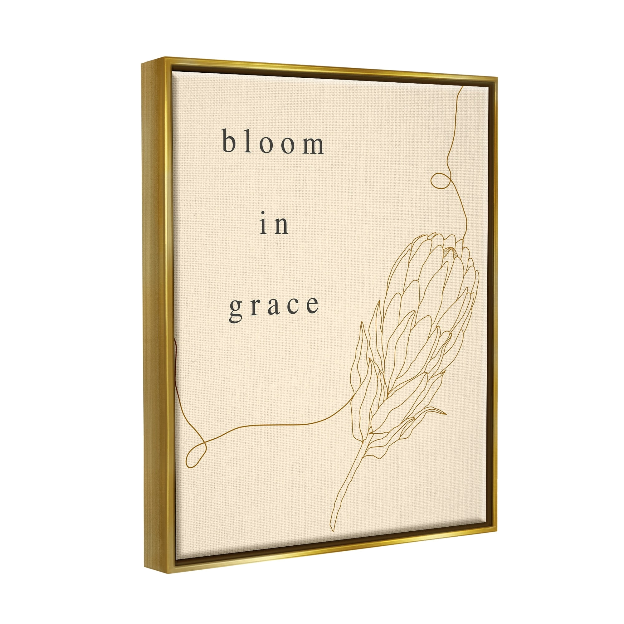 Stupell Industries Bloom In Grace Minimalistic Plant Blossom Line Drawing Metallic Gold Framed Floating Canvas Wall Art, 16x20, by Lil' Rue