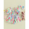 thumbnail image 2 of Suealasg Baby Girls Easter Outfits Short Sleeve Round Neck Bunny Floral Print Romper Dress + Headband 2Pcs Newborn 1st Birthday Clothes, 2 of 8