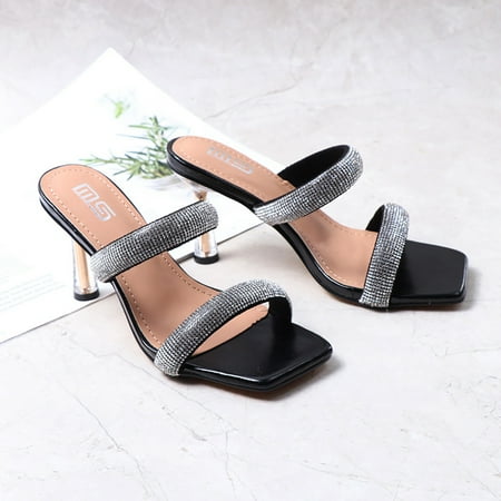 

XIAQUJ Women Clear High Heels Sandals Square Open Toe Two Strap Backless Slip on Summer Wedding Dating Pumps Shoes for Woman Sandals for Women Black 7(38)