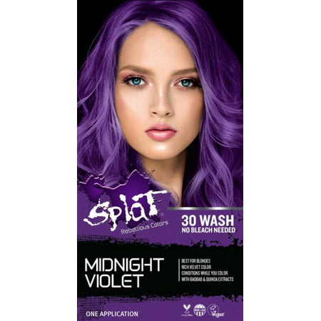 Splat 30 Wash Semi Permanent Purple Hair Color No Bleach Midnight Violet Dye