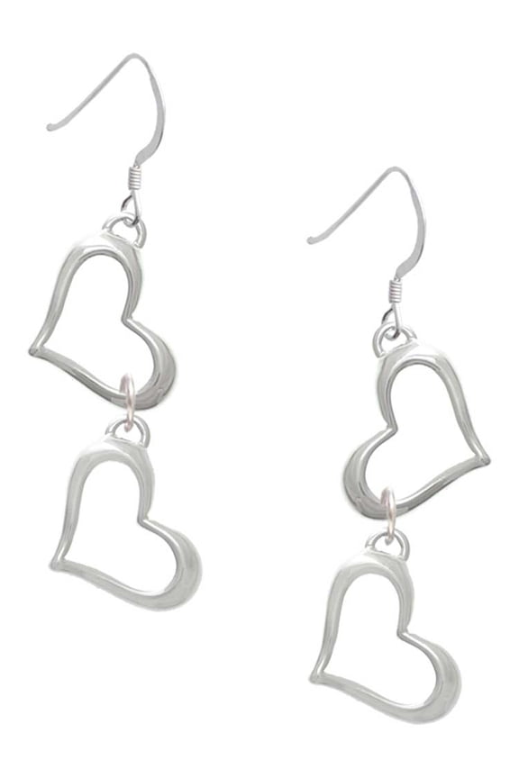 Silvertone Slanted Open Heart Open Heart French Earrings