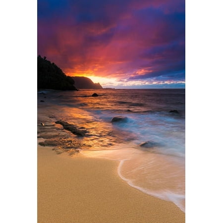 Totem 12' Brown Island Decor - Sunset over the Na Pali Coast from Hideaways Beach, Princeville, Kauai, Hawaii Tropical Beach Seascape Landscape Photography Print Wall Art By Russ Bishop