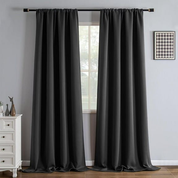 Blackout Curtains 90 Inch Length 2 Panels Set, Black Out Curtains for Bedroom 90 Inch Long, Rod Pocket Energy Saving Room Darkening Drapes for Living Room Window Dark Grey(W52 x L90)