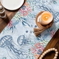 thumbnail image 2 of Blue Jellyfish Coastal Cotton Linen Table Runner for Dining Kitchen, Beach Nautical Ocean Coral Seahorse Wedding Outdoor Party Tablerunners, Dresser Scarf Coffee Tablecloth Runners 13x36 Inches, 2 of 8