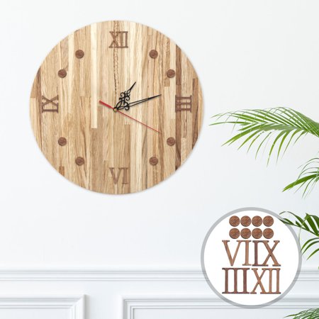NICEXMAS Mirror Wall Clock Roman Numerals Wooden Timekeeping Wall Decoration for Adults Living Room 1 Set