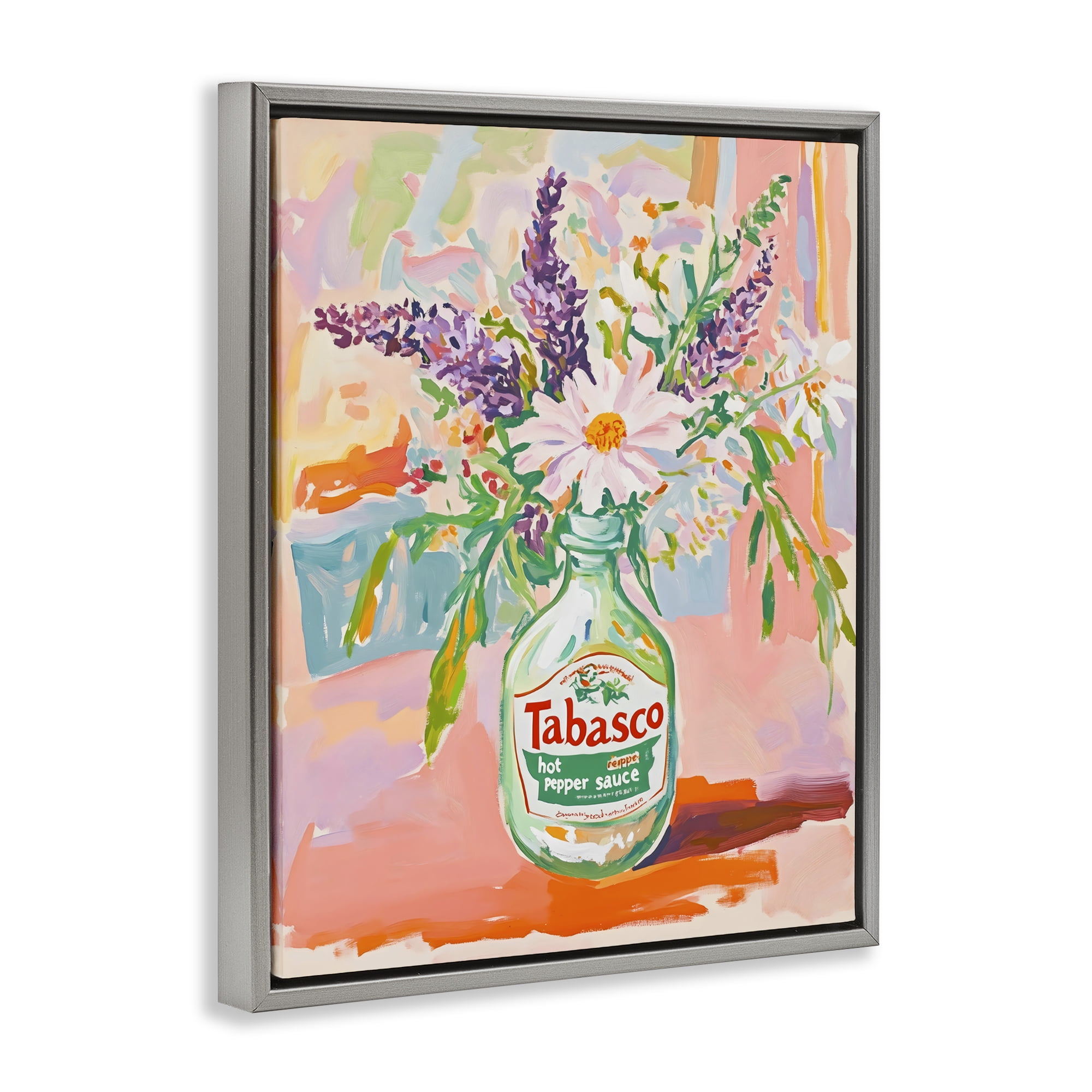 Stupell Industries Hot Sauce Bottle Bouquet Gray Framed Floater Canvas Wall Art, design by The Prints Vibe