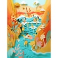 thumbnail image 1 of Paper Kirigami Holiday Swim at Exotic Beach Cove Large Wall Art Poster Print Thick Paper 18X24 Inch, 1 of 5