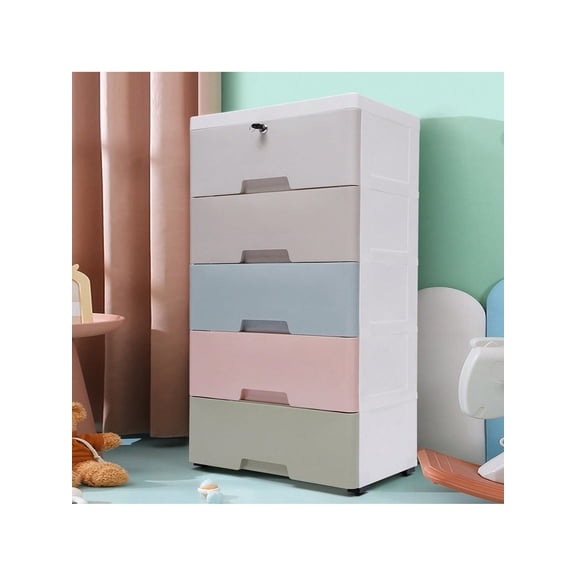 Plastic 5-Drawer Chest, Clothes Storage Tower Dresser Organizer, Multipurpose Home Furniture For Bedroom And Closet