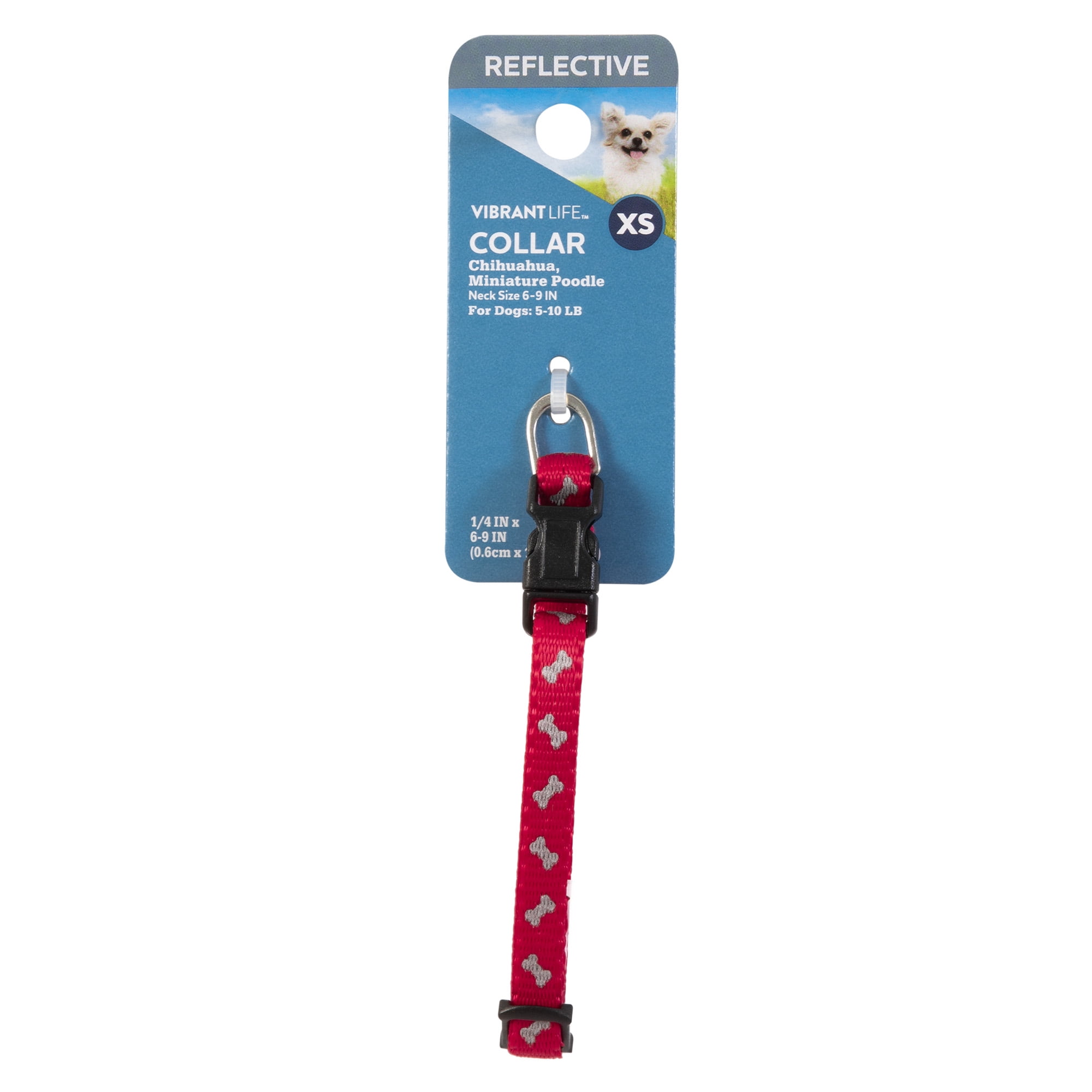 Vibrant Life Reflective Polyester Adjustable Dog Collar, Red, Extra Small XS