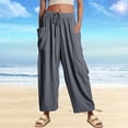 thumbnail image 4 of LILLUSORY Women‘s Linen Wide Leg Pants 2023 Casual Loose Lightweigt Beach Palazzo Harem Pants, 4 of 4