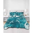 thumbnail image 3 of Teal Green Ocean Shark King Size Down Alternative Comforter, Lightweight Comforter Quilt Bedding Set with Pillow Shams Coastal Wave Summer Beach All Seasons Bed Comforter Duvet Insert 96"x106", 3 of 7