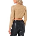 thumbnail image 3 of INSPIRE CHIC PU Leather Crop Jackets for Women's Open Front Long Sleeve Jacket XS Khaki, 3 of 5