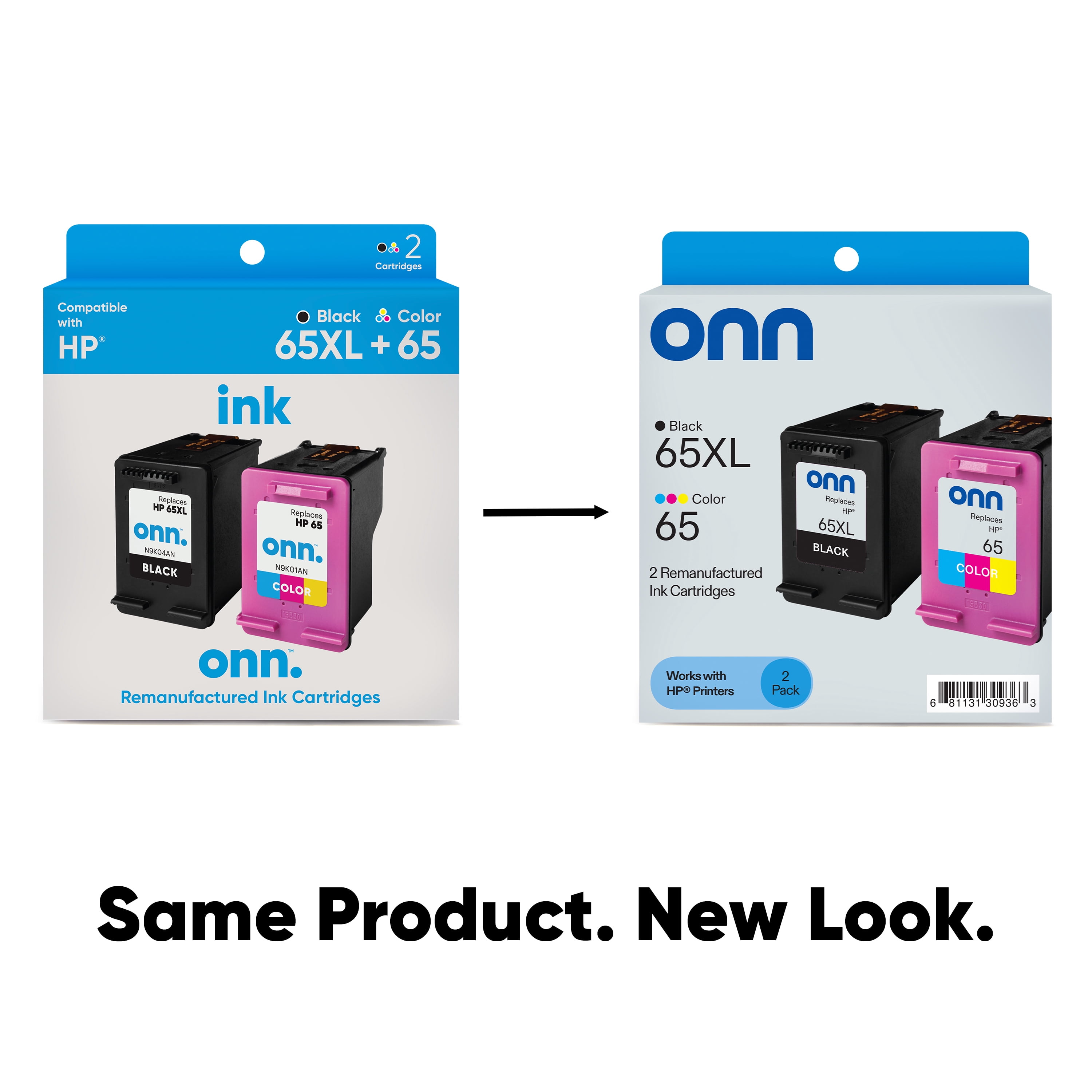 onn HP 65XL/65 High Yield Black & Tri-Color, 2 Pack Ink Cartridge (Remanufactured)