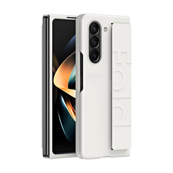 Business Cover Case for Samsung Galaxy Z Fold 6 5G, Hand Strap Wristband Anti-Scratch Drop Protection Slim Hard PC Folding Phone Protective Case for Samsung Galaxy Z Fold 6, White