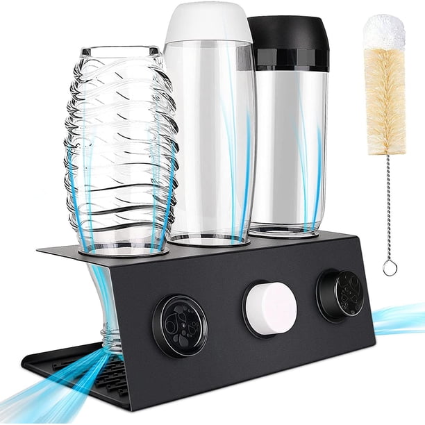 Escurridor de botellas de refresco de acero inoxidable, 2 orificios, 3 orificios, para secar botellas de agua, estante para tazas con almohadilla de silicona