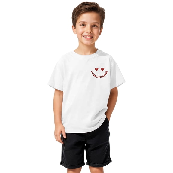 VNKIDY Boys T-Shirt Letter Heart Graphic Print Short Sleeve T Shirt Crewneck Casual Fit Top For Kids Youth Daily Going Out Wear Trendy Top