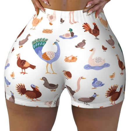Workout Shorts Women  Farm Birds Goose Biker Shorts for Women Running Gym Spandex Shorts Tummy Control