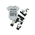 thumbnail image 1 of ZAXARRA Baby 3Pcs Summer Outfits, Short Sleeve Romper + Cow Print Pants + Knot Hat Set Newborn Clothes, 1 of 9