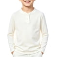 thumbnail image 2 of Resicozy Boys Long Sleeve Henley Shirt for Kids, Casual Solid Color, Fall Winter Clothes 2-12 Years White 160, 2 of 6