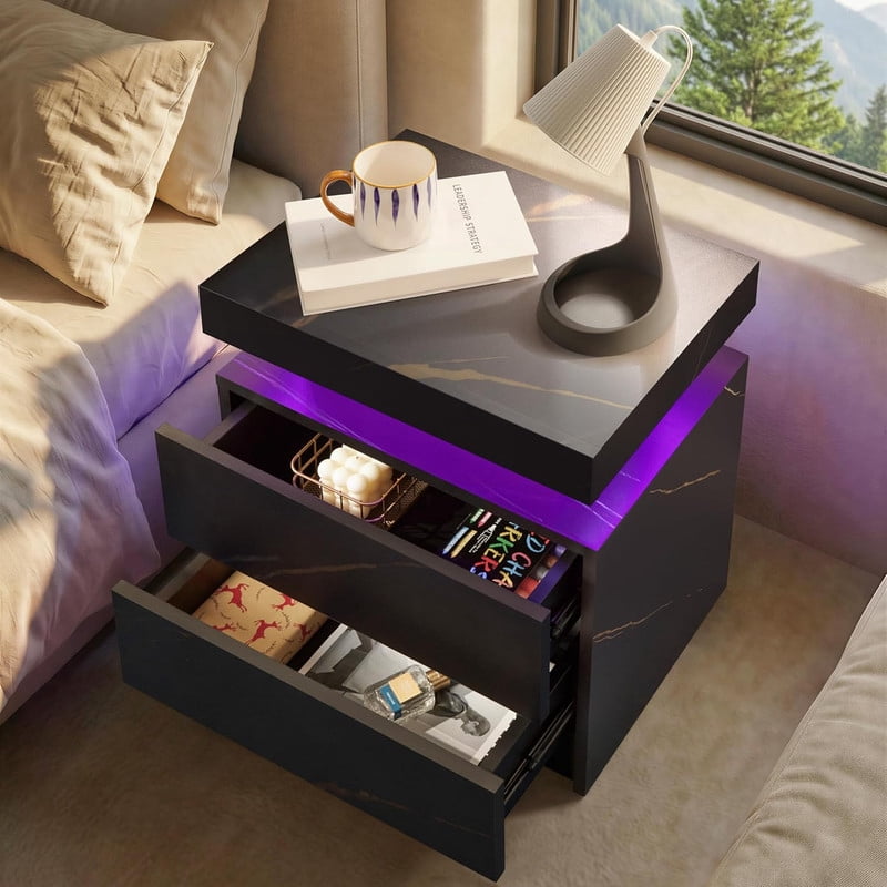 Howcool LED Nightstand, 2 Drawer Bedside Side Table with LED Lights for Bedroom Living Room
