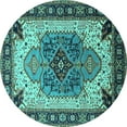 thumbnail image 1 of Ahgly Company Machine Washable Indoor Round Oriental Turquoise Blue Industrial Area Rugs, 4' Round, 1 of 4