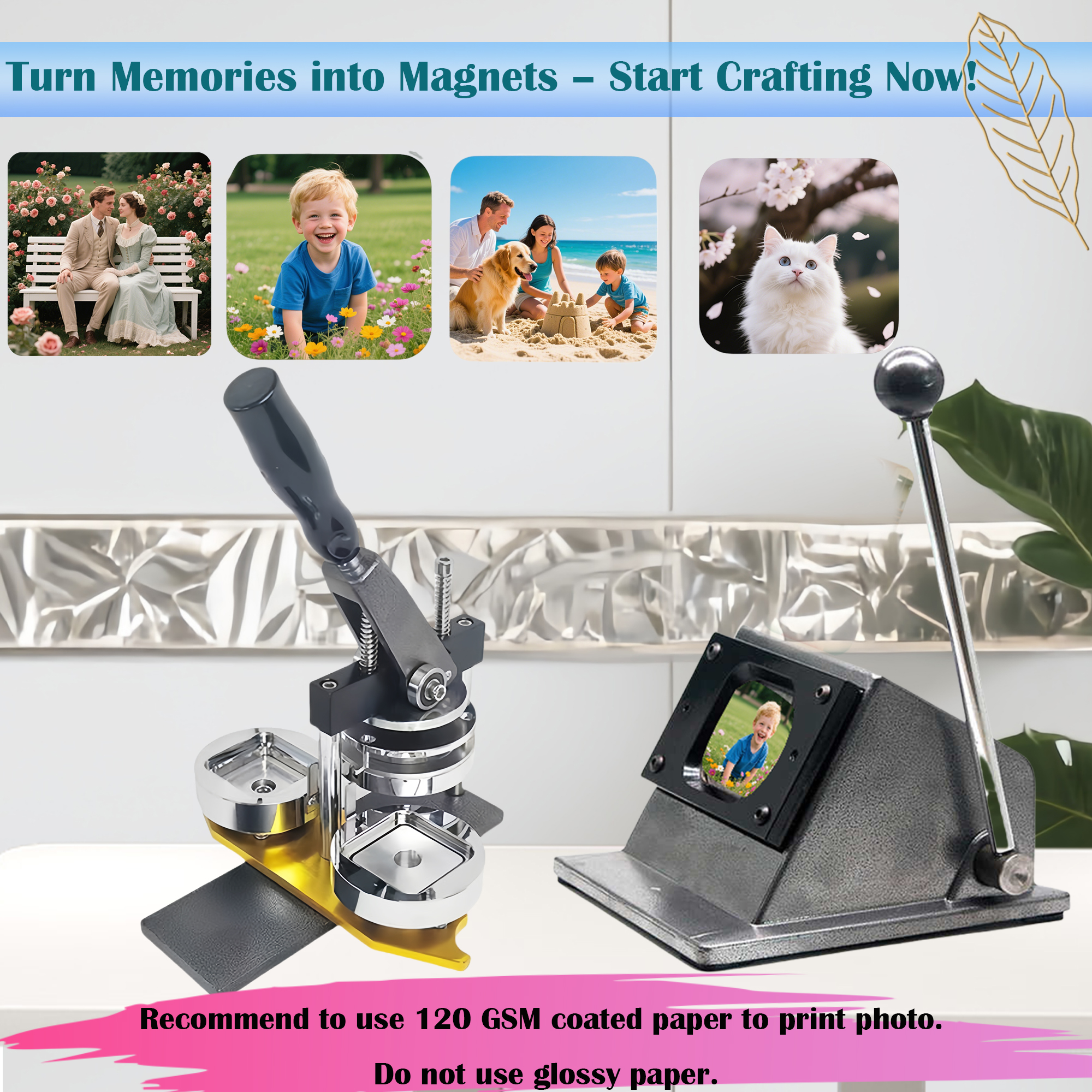 Magnet Maker Machine Fridge DIY-Kit: 2×2-Inch Button&Badge Making Tool, Easy Press Design, Includes Supplies - Great for Crafts, Personalized Gifts, Home or Small Business