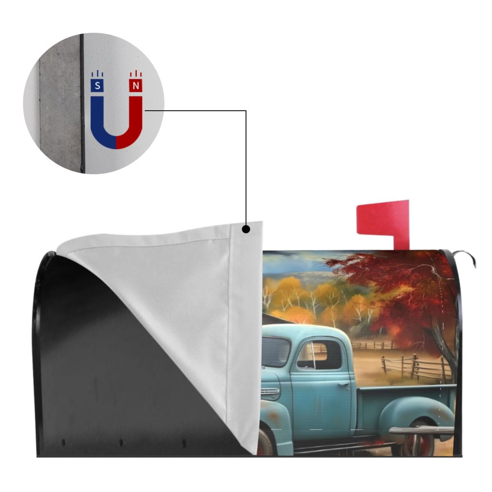 Logiee Vintage Truck Farm Scene Print Post Letter Box Wrap Decor, Mailbox Cover Suitable for Standard Mailbox and Large Size Mailbox,Outdoor Yard Decoration-21x18 in