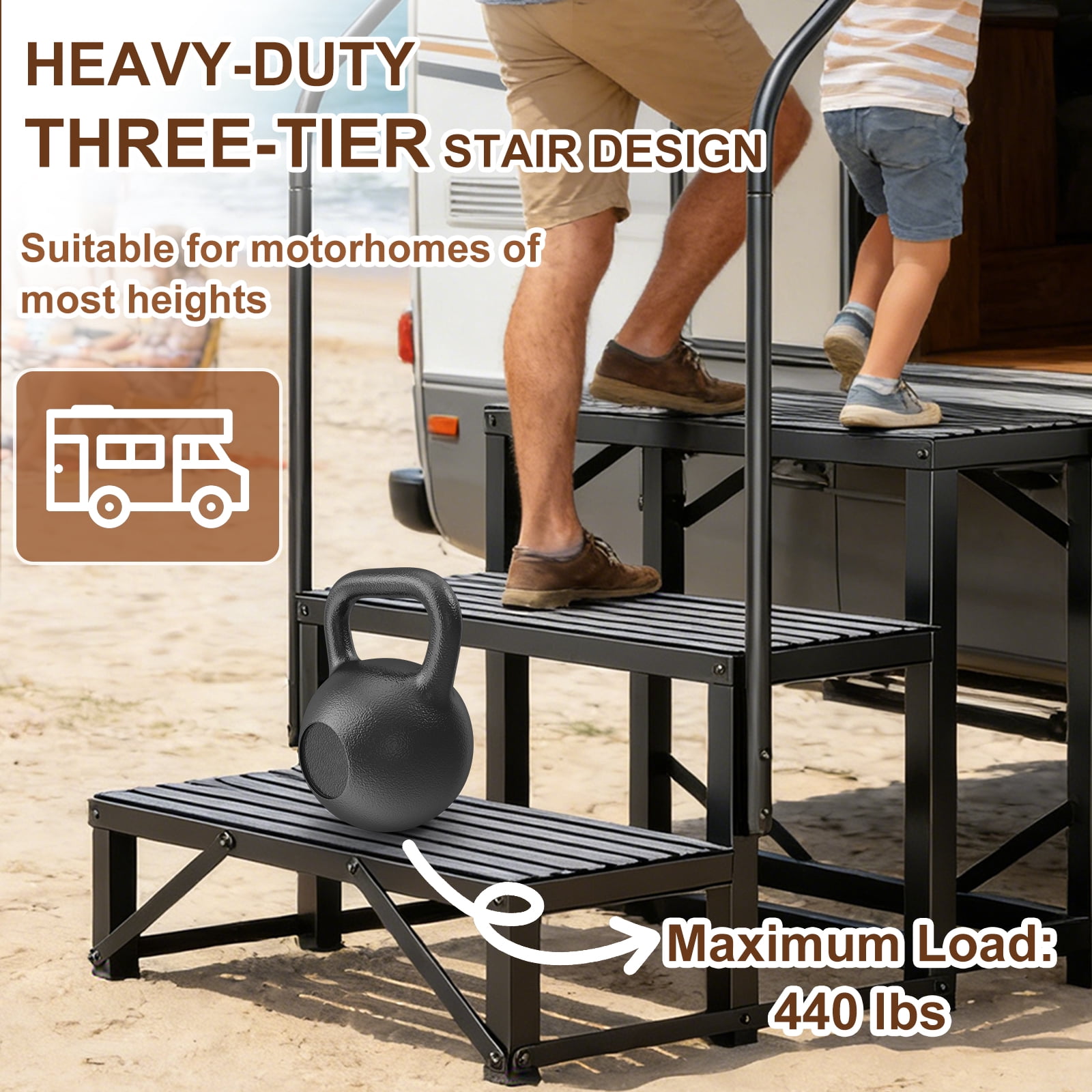Portable 3-Step Staircase with Safety Railings - 440 lbs Weight Capacity Spa Steps for Outdoor Hot Tubs, Campers & Pet-Friendly Entry
