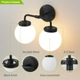 thumbnail image 5 of Deyidn 2-Light Modern Vanity Light, Black Bathroom Light Fixture with Milk White Glass Globes, 45 Inch Bathroom Wall Sconce for Mirror, 5 of 6