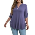 thumbnail image 6 of VERABENDI Women's Plus Size Tops 3/4 Sleeve Tunic Shirts A Buckle Decoration V-Neck Blouses,M-4XL, 6 of 6